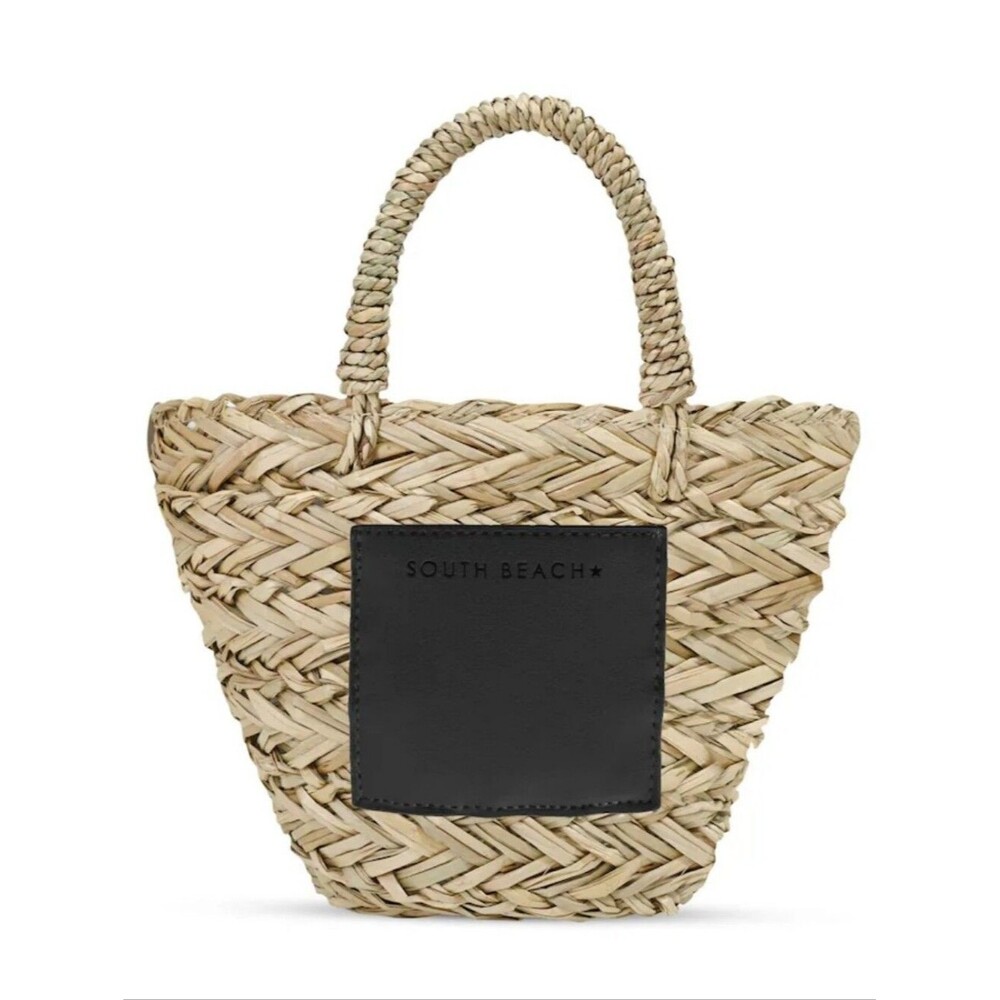 South Beach Black Mini Straw Cross-Body Bag